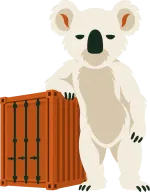 Koala resting a paw on a shipping container