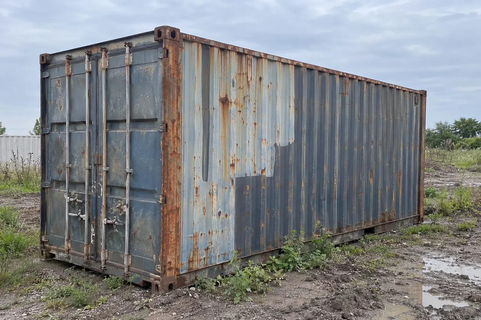 An example of the cosmetic wear on a used wind-and-watertight container